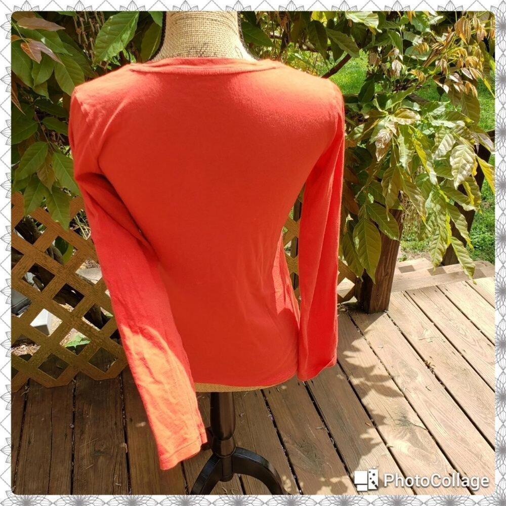 Gap Orange Red Thin Cotton Sleeve Button Detail Scoop Neck Long Sleeve Tee - Picture 5 of 7